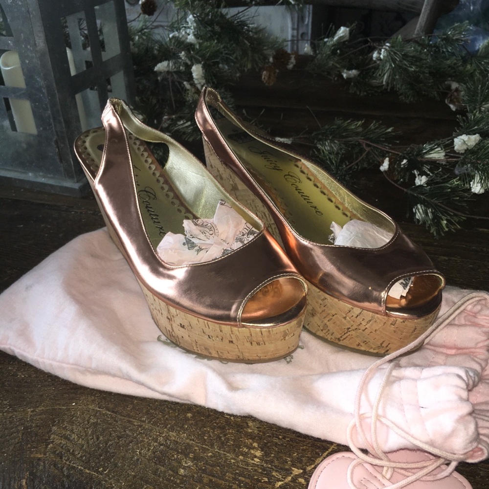 Juicy Couture Rose Gold Metallic Wedge New